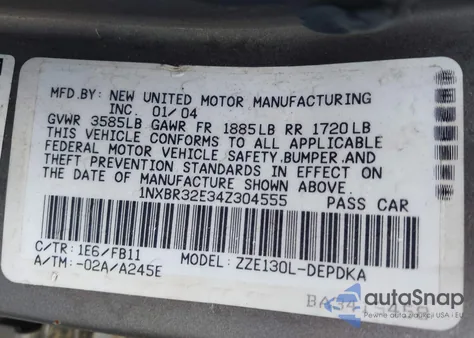 2004 Toyota Corolla Ce/Le/S from USA, damaged, VIN 1NXBR32E34Z304555